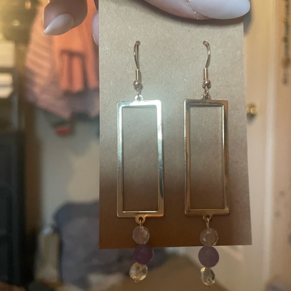Earth Art hand crafted artisan Jewelry - Elegant Gold and Purple Dangle Earrings